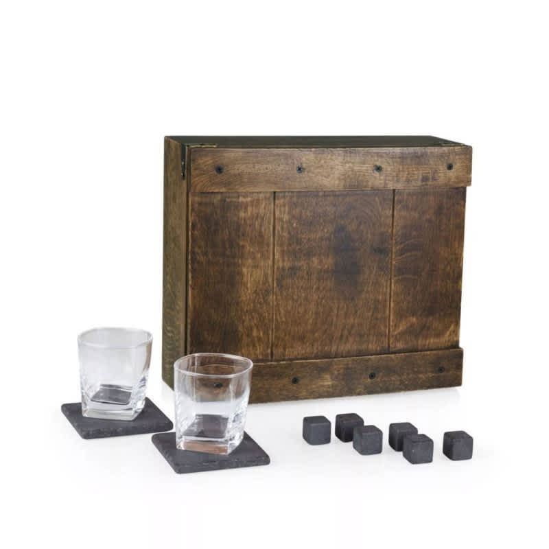 Picnic Time Whiskey Box Gift Set, Oak Wood